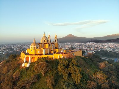 Cholula Church with Popocatepetl