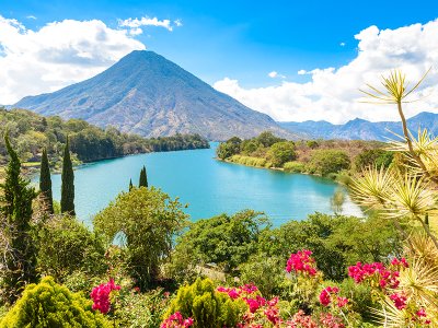 Lake Atitlan with volcano San Pedro